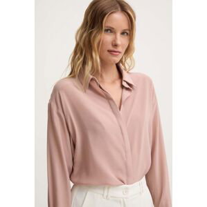 Hedvábné tričko Answear Lab růžová barva, relaxed, s klasickým límcem