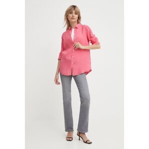 Lněná košile Mos Mosh růžová barva, regular, s klasickým límcem