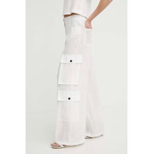 Plátěné kalhoty Liviana Conti béžová barva, jednoduché, high waist, L4SL36