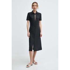 Lněné šaty Liviana Conti černá barva, mini, L4SL25