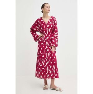 Lněné šaty Liviana Conti růžová barva, maxi, oversize, L4SM31