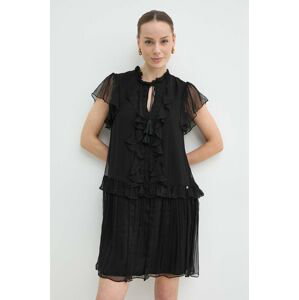 Hedvábné šaty Nissa černá barva, mini, RC14888