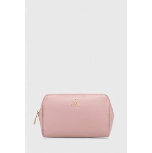 Kožená kosmetická taška Furla růžová barva
