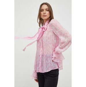 Košile Pinko dámská, růžová barva, regular, s vázaným výstřihem, 100226.A1LA
