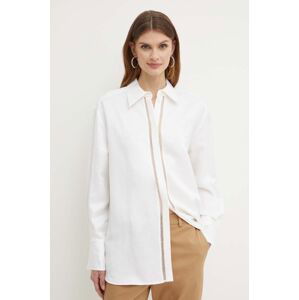 Košile s příměsí lnu BOSS bílá barva, relaxed, s klasickým límcem, 50514716