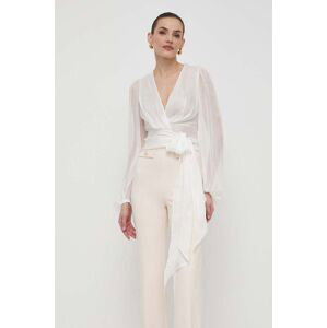 Hedvábné tričko Elisabetta Franchi bílá barva, regular, CA03242E2