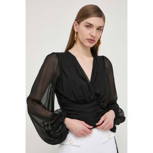 Hedvábné tričko Elisabetta Franchi černá barva, regular, CA03242E2