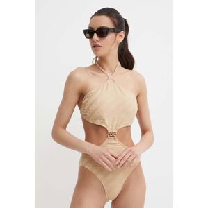 Jednodílné plavky MICHAEL Michael Kors CUT OUT ONE PIECE béžová barva, mírně vyztužený košík, MM13720