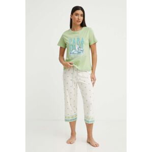 Bavlněné pyžamo women'secret Lilo&Stich zelená barva, bavlněná, 3137658