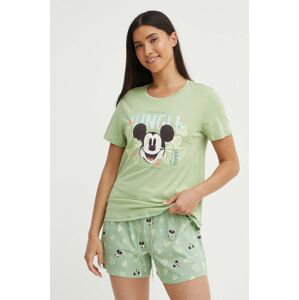 Bavlněné pyžamo women'secret Mickey zelená barva, bavlněná, 3137655