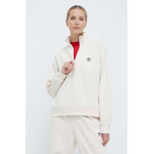 Mikina adidas Originals Essentials Halfzip Sweatshirt dámská, béžová barva, hladká, IR5940