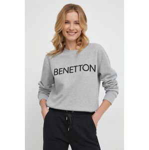 Bavlněná mikina United Colors of Benetton dámská, šedá barva, s aplikací