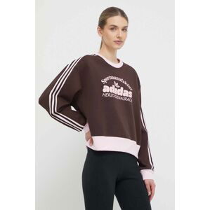 Mikina adidas Originals dámská, hnědá barva, s potiskem, IR6098