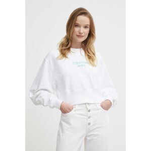 Bavlněná mikina Calvin Klein Jeans dámská, bílá barva, s potiskem, J20J221466