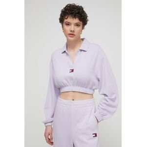 Mikina Tommy Jeans dámská, fialová barva, s aplikací, DW0DW17785