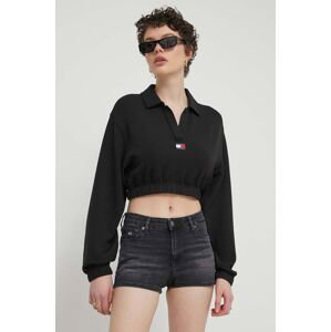 Mikina Tommy Jeans dámská, černá barva, s aplikací, DW0DW17785
