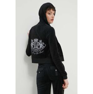 Mikina Juicy Couture dámská, černá barva, s kapucí, s aplikací