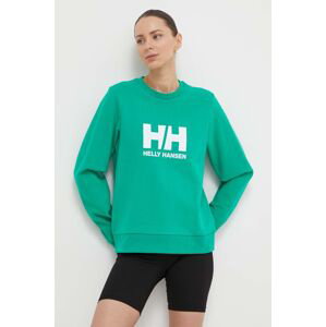 Bavlněná mikina Helly Hansen dámská, zelená barva, s potiskem, 34462
