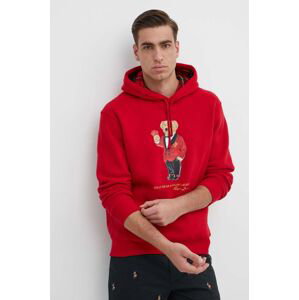 Mikina Polo Ralph Lauren pánská, červená barva, s kapucí, s potiskem, 710926120