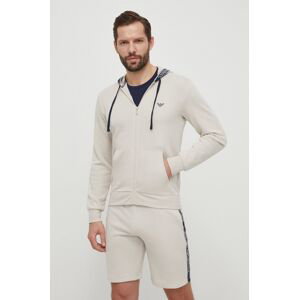 Mikina Emporio Armani Underwear béžová barva, s kapucí, s aplikací, 111784 4R571