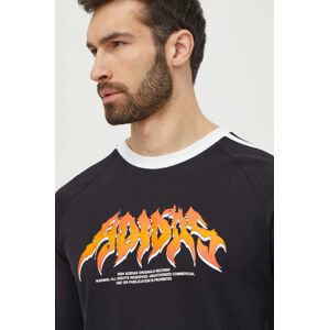 Bavlněné tričko s dlouhým rukávem adidas Originals Flames černá barva, s potiskem, IS0206