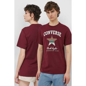 Bavlněné tričko Converse vínová barva, s potiskem