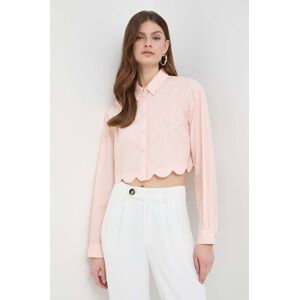 Bavlněná košile Twinset růžová barva, relaxed, s klasickým límcem