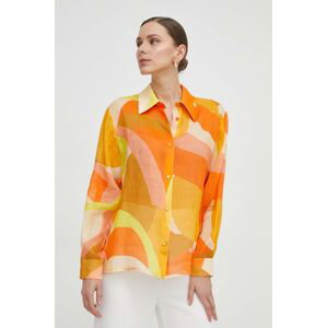 Košile Luisa Spagnoli dámská, oranžová barva, regular, s klasickým límcem