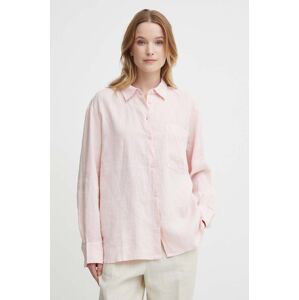 Lněná košile Tommy Hilfiger růžová barva, relaxed, s klasickým límcem, WW0WW41389