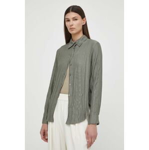 Košile Samsoe Samsoe SAISABEL dámská, zelená barva, regular, s klasickým límcem, F24100131
