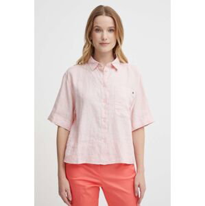 Lněná košile Tommy Hilfiger růžová barva, relaxed, s klasickým límcem, WW0WW41392