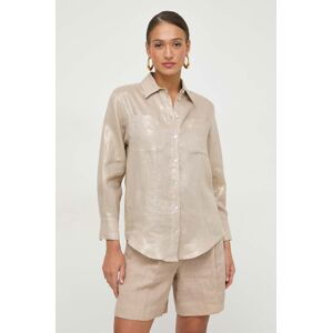 Lněná košile Marella béžová barva, relaxed, s klasickým límcem, 2413111114200