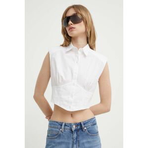 Košile HUGO dámská, bílá barva, slim, s klasickým límcem, 50515422