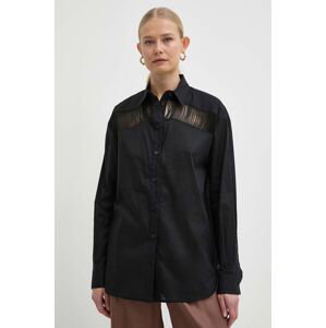 Bavlněná košile Pinko černá barva, relaxed, s klasickým límcem, 103738 A1XN