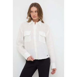 Lněná košile Weekend Max Mara bílá barva, relaxed, s klasickým límcem, 2415111032600