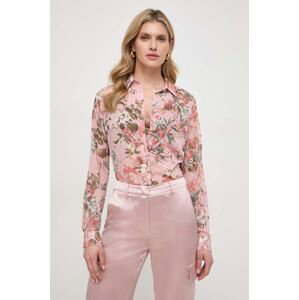 Košile Guess CLOUIS dámská, růžová barva, regular, s klasickým límcem, W3GH97 WDW82
