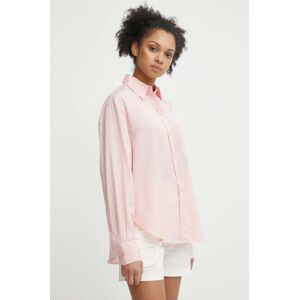 Košile Lacoste dámská, růžová barva, relaxed, s klasickým límcem