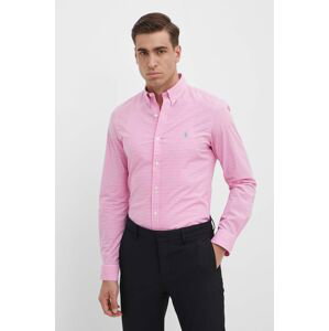 Košile Polo Ralph Lauren pánská, růžová barva, slim, s límečkem button-down, 710929345
