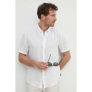 Lněná košile Michael Kors bílá barva, regular, s límečkem button-down