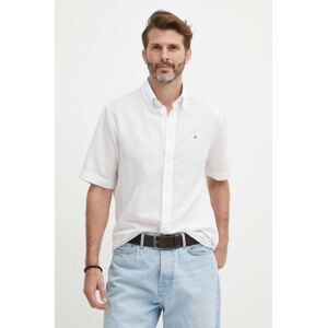 Košile s příměsí lnu Tommy Hilfiger bílá barva, regular, s límečkem button-down, MW0MW35323