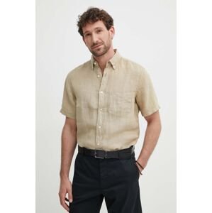 Lněná košile Gant béžová barva, regular, s límečkem button-down