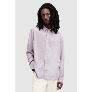 Lněná košile AllSaints LAGUNA LS SHIRT růžová barva, relaxed, s límečkem button-down, MS540Z