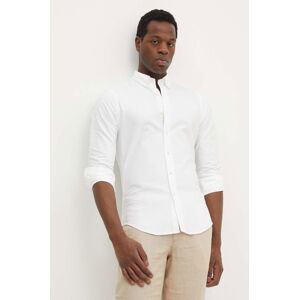 Bavlněná košile Polo Ralph Lauren bílá barva, slim, s límečkem button-down, 710674095002