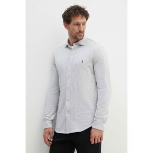 Bavlněná košile Polo Ralph Lauren šedá barva, regular, s klasickým límcem, 710909659