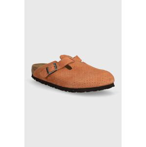 Semišové pantofle Birkenstock Boston dámské, oranžová barva, 1027118