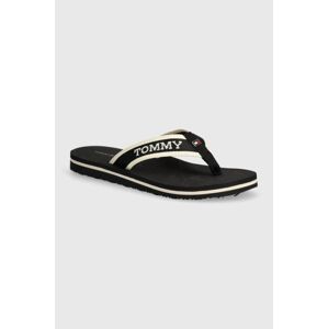 Žabky Tommy Hilfiger HILFIGER WEBBING POOL SLIDE dámské, černá barva, na plochém podpatku, FW0FW07859