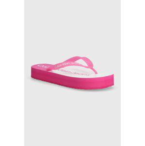 Žabky Calvin Klein Jeans BEACH SANDAL FLATFORM MONOLOGO dámské, růžová barva, na platformě, YW0YW01617