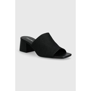 Pantofle Calvin Klein HEEL MULE 45 MONOCQ dámské, černá barva, na podpatku, HW0HW01936