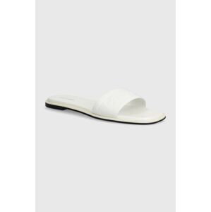 Pantofle Calvin Klein FLAT SLIDE HE dámské, bílá barva, HW0HW01989