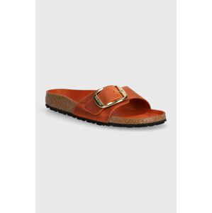 Nubukové pantofle Birkenstock Madrid Big Buckle oranžová barva, 1026632